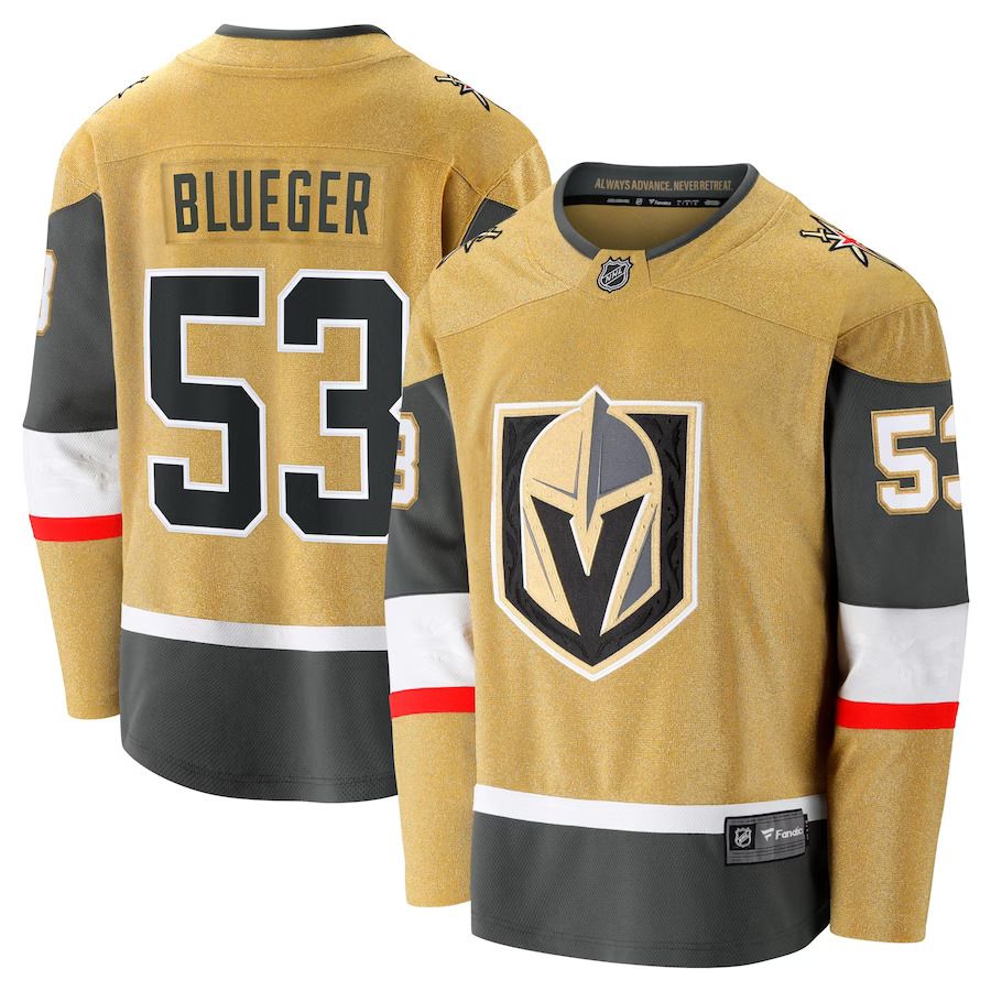 Men Vegas Golden Knights #53 Teddy Blueger Fanatics Branded Gold Home Breakaway NHL Jersey